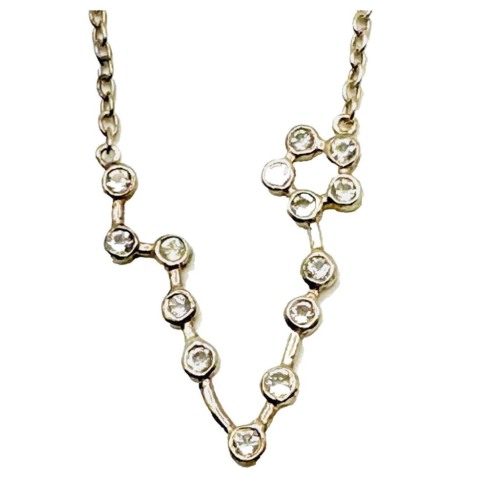 Pisces Zodiac Necklace With Rhinestones, Chain 16", Silver Color Jewlery Fashion